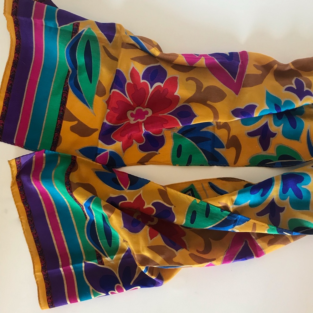 Liz Claiborne silk scarf hand rolled with flowers